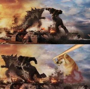 Godzilla gegen Kong gegen Cheems: Leere Meme Vorlage